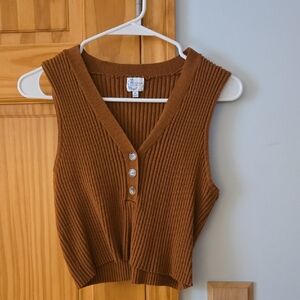 Blue Rain Ribbed Knit Crop Top in Brown